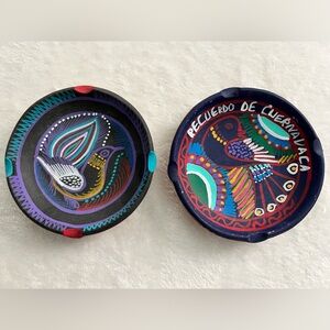 Mexican Colorful Handcrafted Ceramic Ashtrays, Set of Two